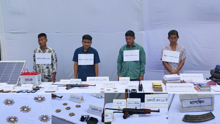 রাঙ্গামাটি সদর জোন সেনাবাহিনীর অভিযানে একে ২২ রাইফেল, ৭৭ রাউন্ড এ্যামুনিশন ও বিভিন্ন সরঞ্জামসহ ৪ সন্ত্রাসী আটক