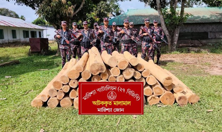 বাঘাইছড়িতে মারিশ্যা জোনের অভিযানে বিপুল পরিমাণ সেগুন কাঠ জব্দ