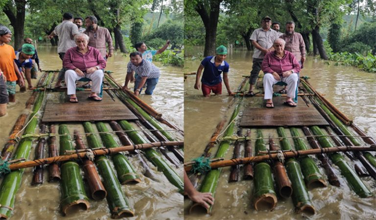 বন্যায় ক্ষতিগ্রস্তদের খোঁজ নিতে ভেলায় চড়ে আলীকদম গেলেন সংসদ সদস্য সাচিং প্রু জেরী এমপি